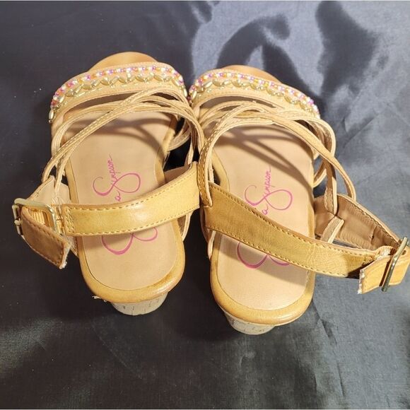 JESSICA SIMPSON LITTLE/BIG GIRL'S FALLON CORK-WRAPPED MIDSOLEWEDGE SANDAL SHOES - Picture 8 of 15